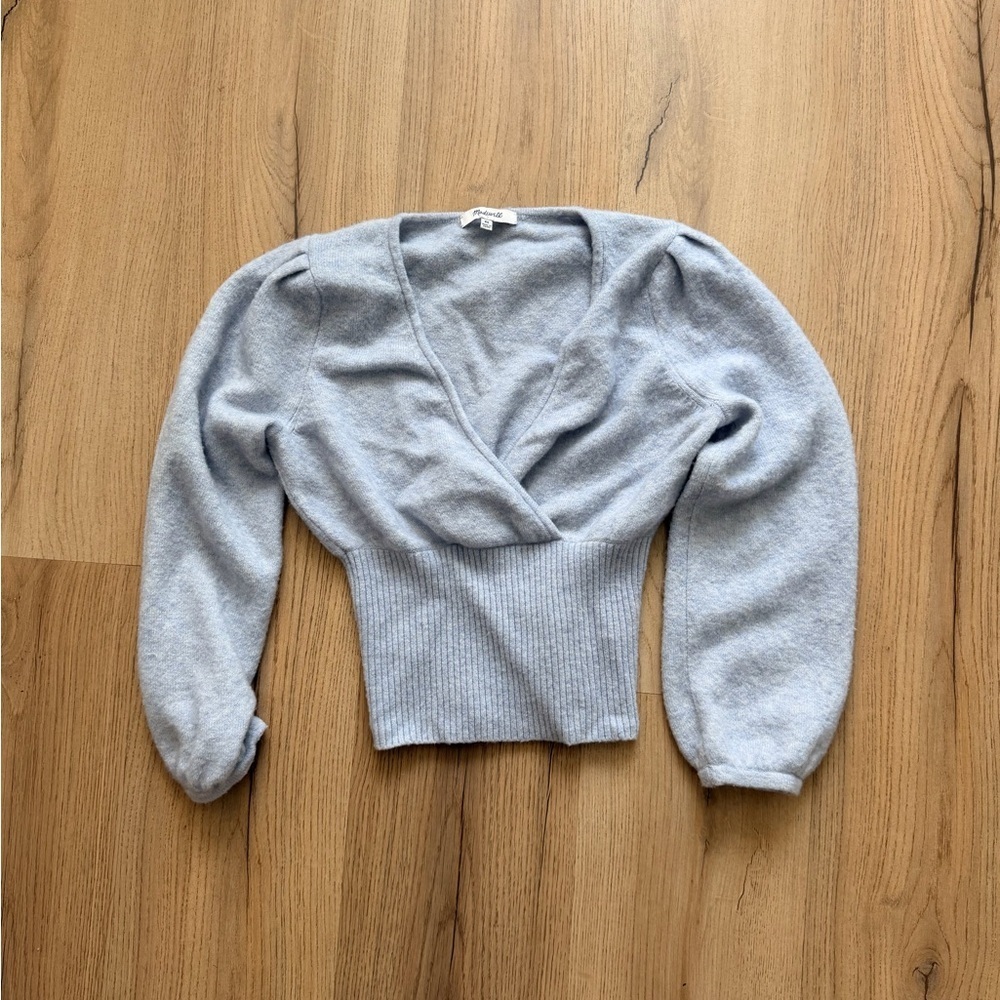 Blue Balletcore Mock-wrap Sweater